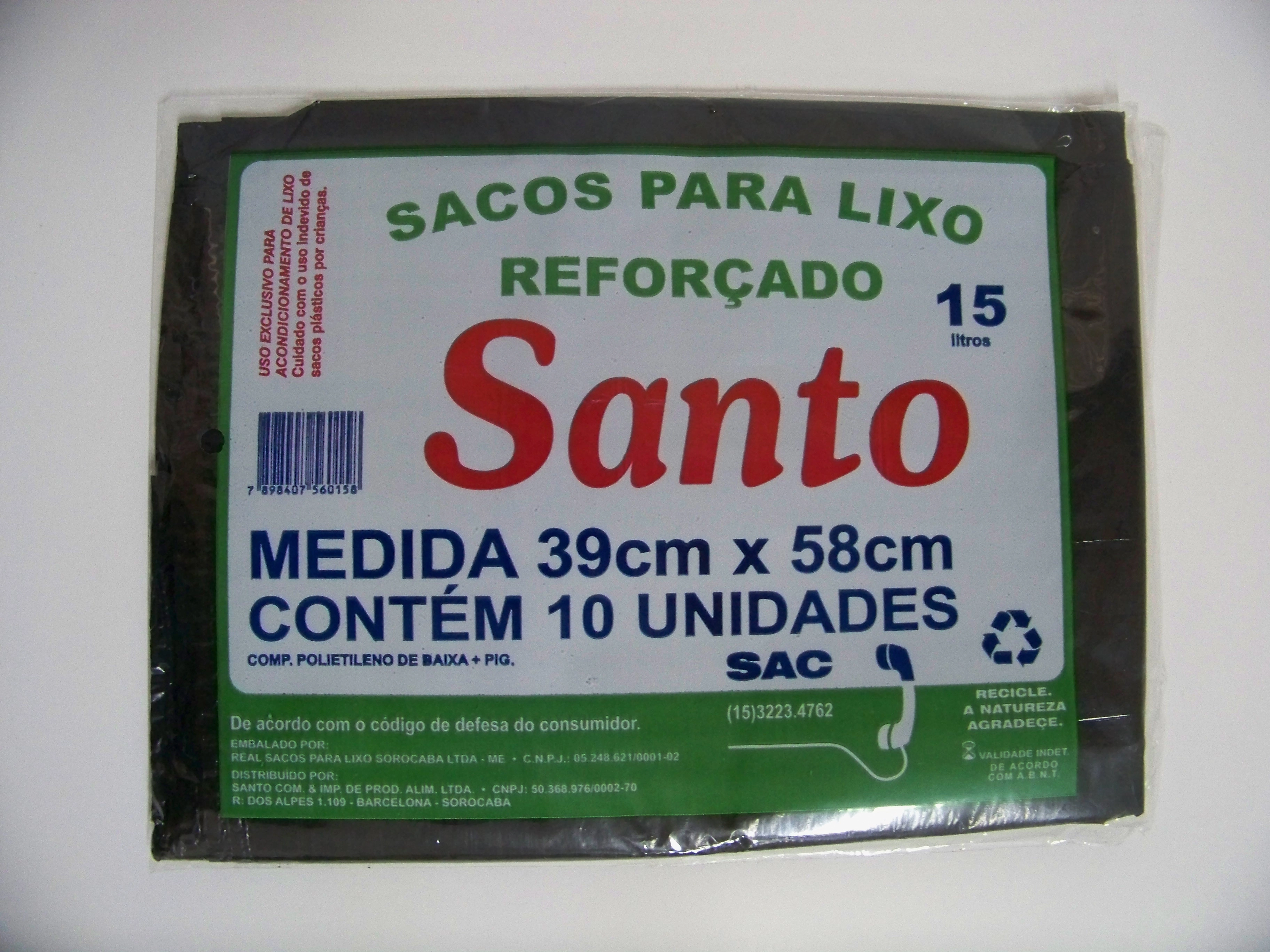 Sacos P/ Lixo Santo 15 Lts 25x10