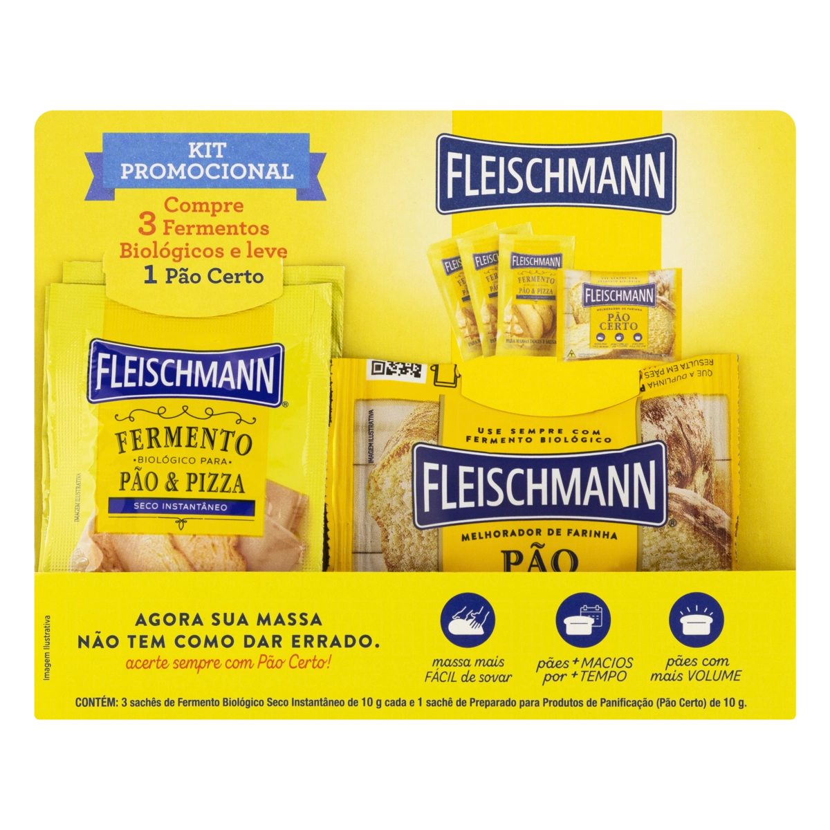 Kit 3 Fermentos Biológicos Secos Instantâneos Fleischmann 10g Cada Grátis Melhorador De Farinha Para