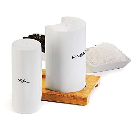 Conjunto Sal E Pimenta Porcelana Bambu Roma 3pcs Welf
