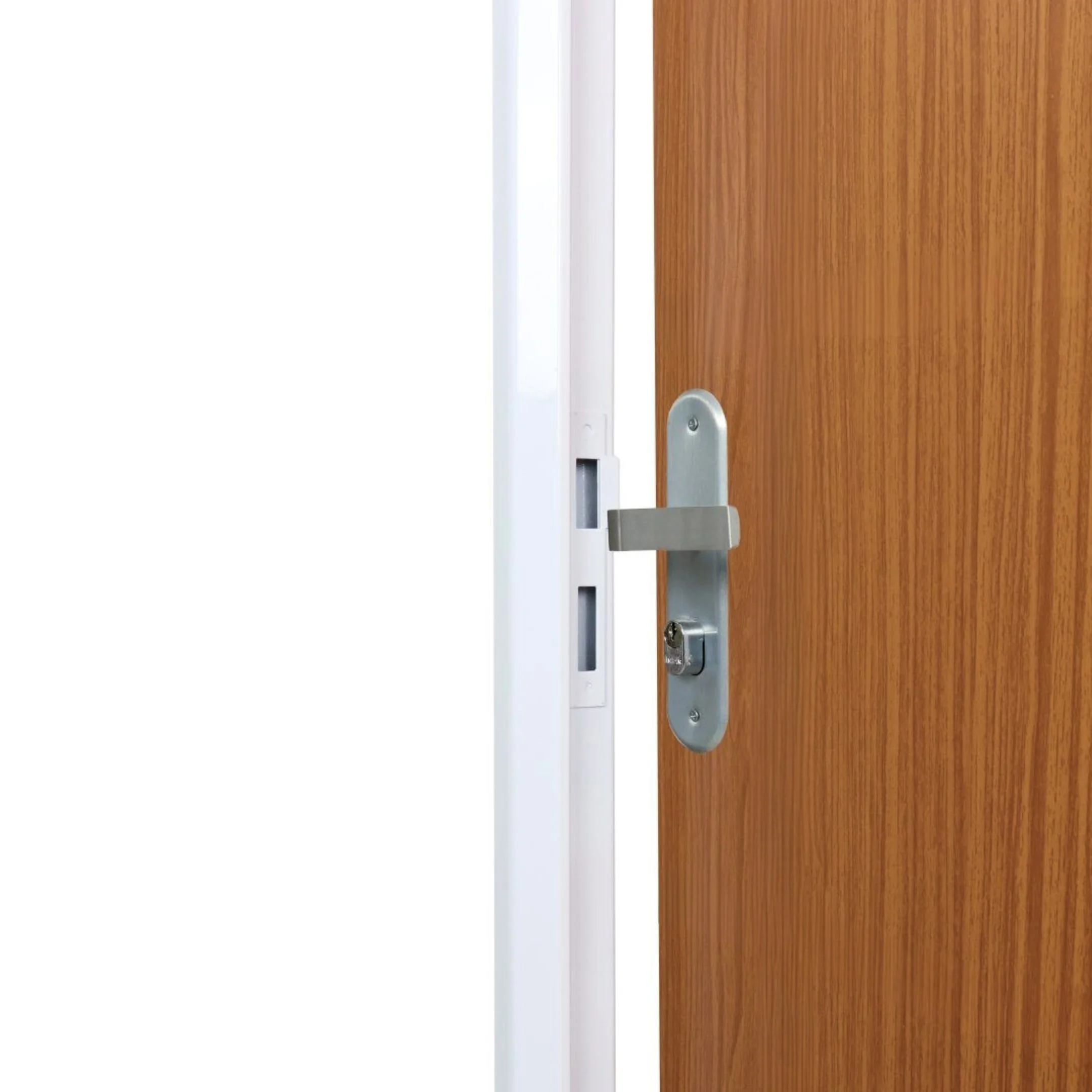Kit Porta De Madeira Decorada 215x85cm Com Batente De Aço 06cm Cantareira Mgm Abertura Esquerda Mogno