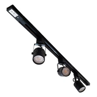 Kit Trilho Eletrificado 1 Metro Preto + 3 Spots Gu10 Branco Quente 2700k Dicroica