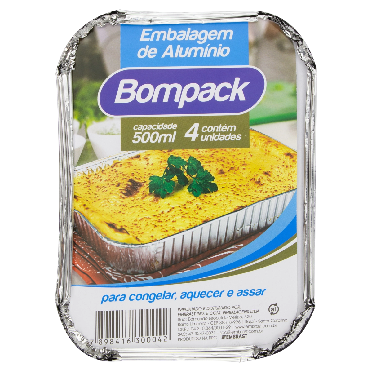 Embalagem De Alumínio Com Tampa 500ml Bompack 4 Unidades