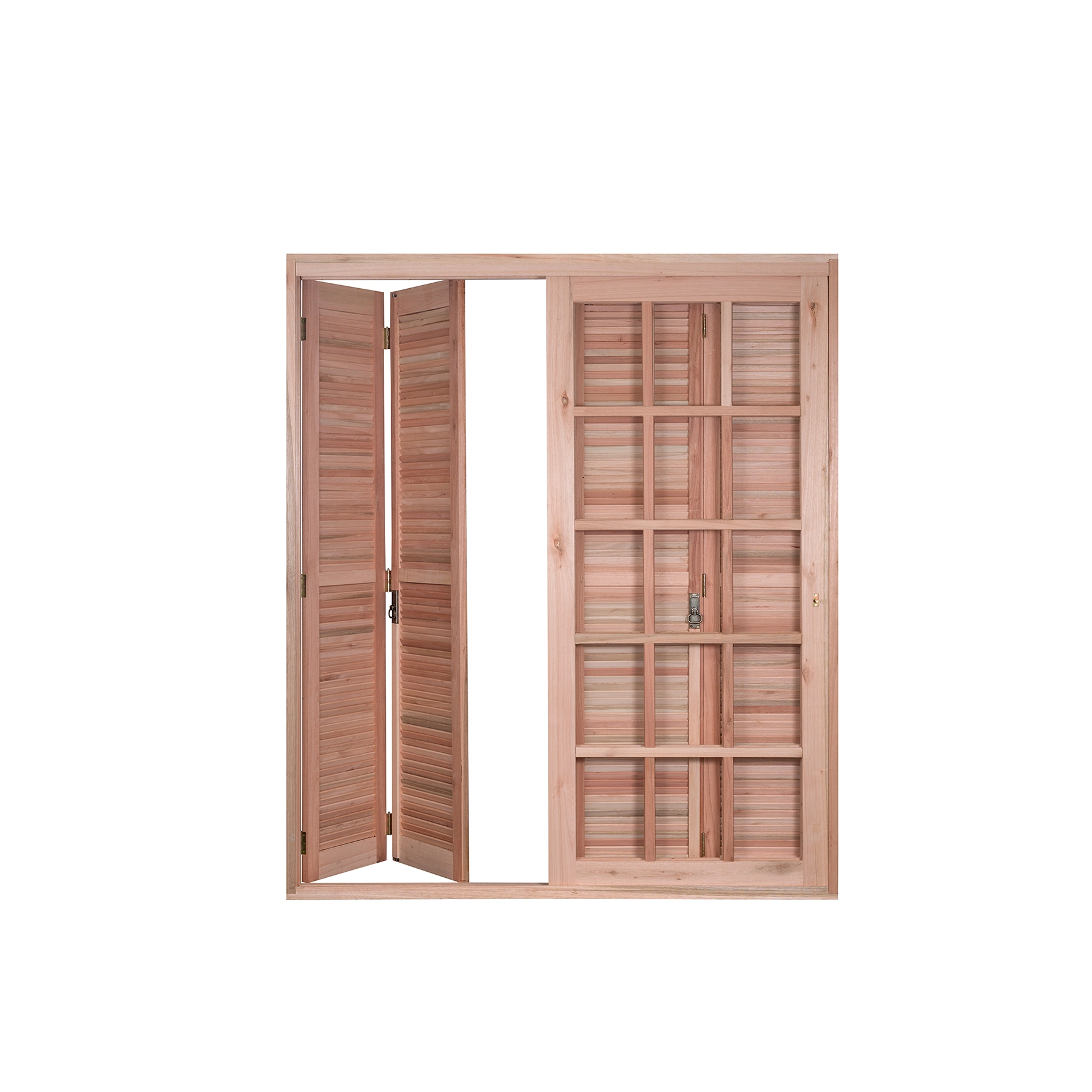 Porta Balcão de Correr e Pantográfica 6 Folhas Eucalipto Bege 2,13x1,20m Rondosul