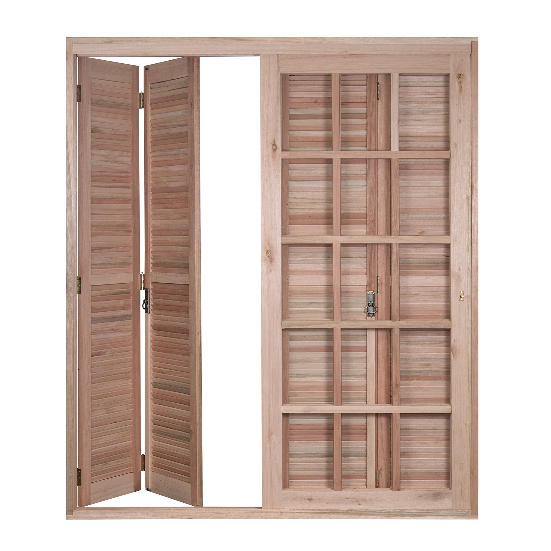 Porta Balcão de Correr e Pantográfica 6 Folhas Eucalipto Bege 2,13x2,00m Rondosul