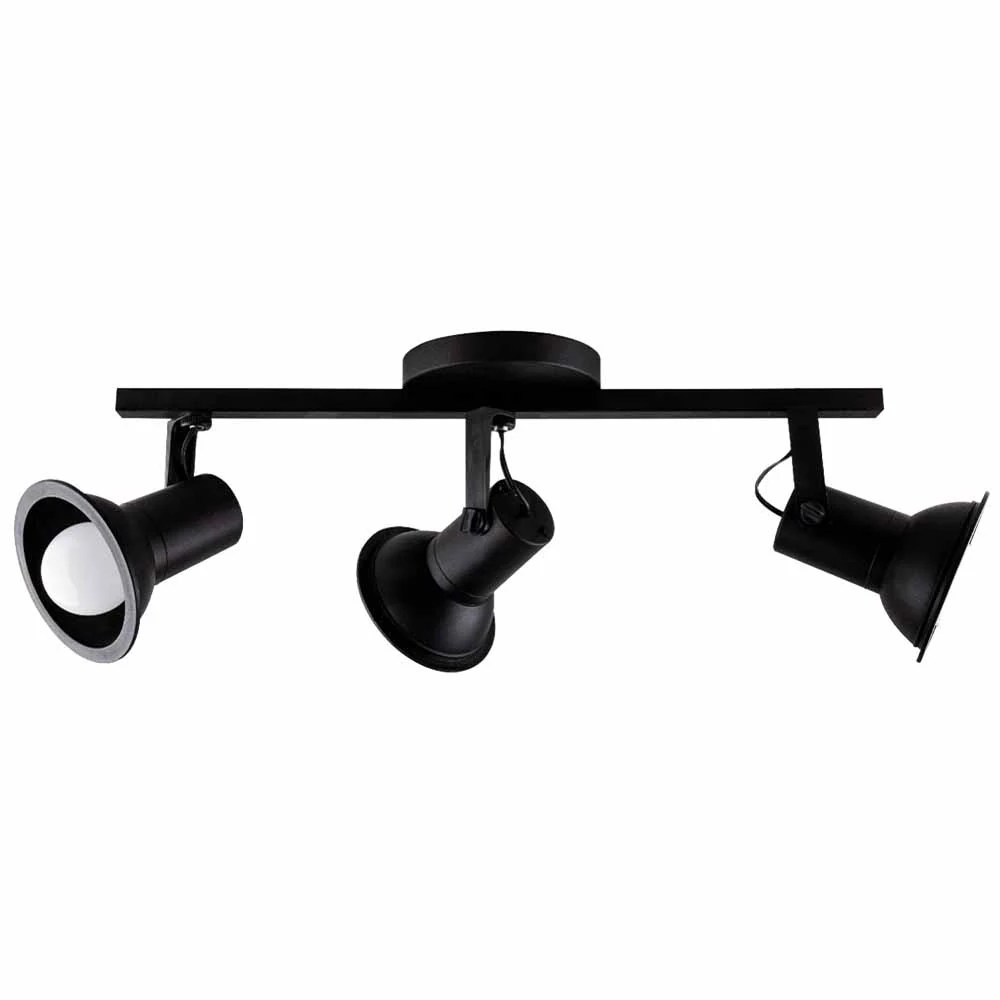 Spot Sobrepor Trilho Direcionável Octa Cupps Preto 03 Lâmpadas E27 Bivolt Design Moderno Quarto/sala