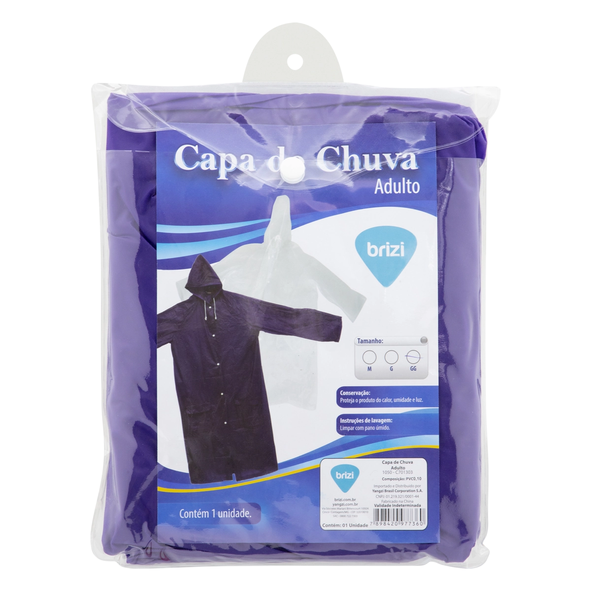 Capa De Chuva Adulto Azul Brizi Tamanho Gg