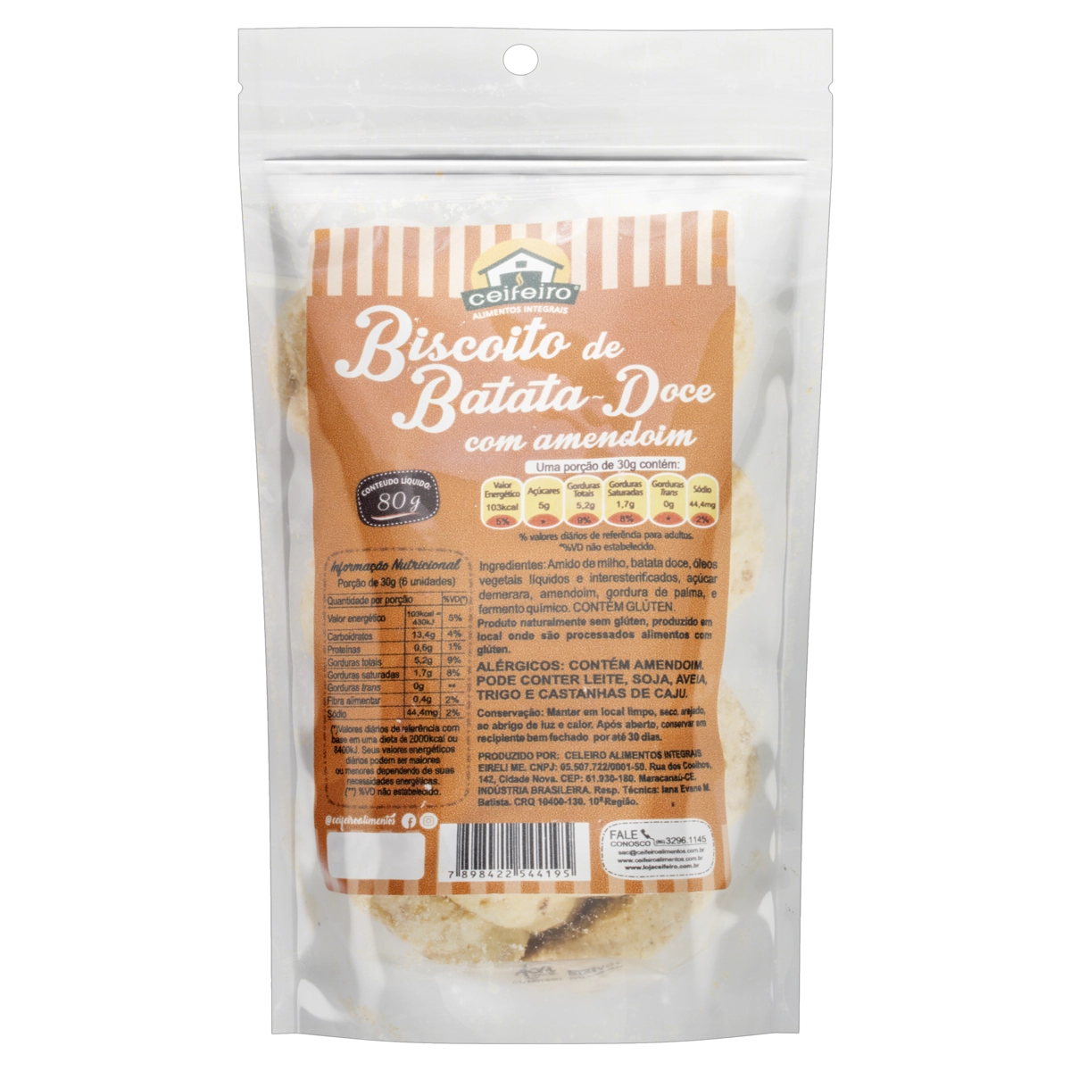 Biscoito Batata Doce Com Amendoim Ceifeiro Sachê 80g
