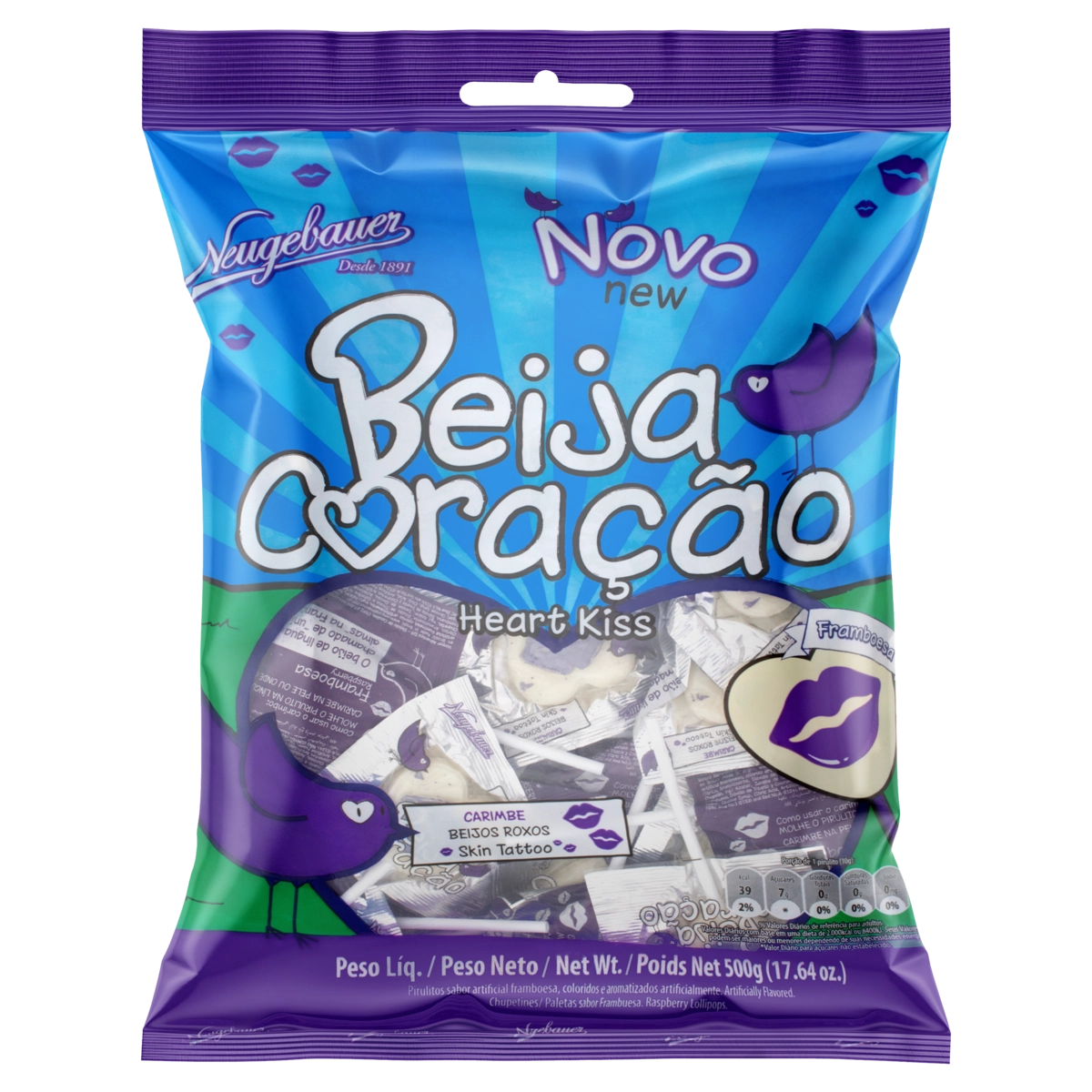 Pirulito Framboesa Neugebauer Beija Coração Pacote 500g