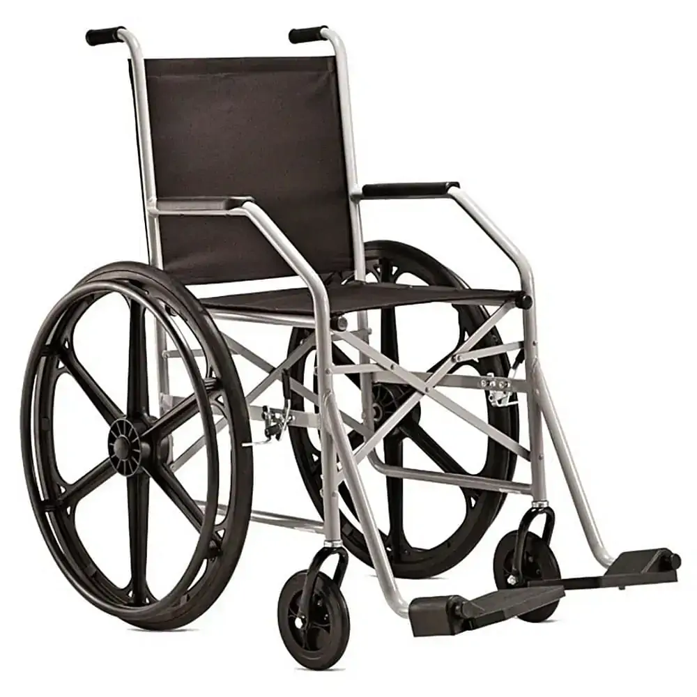 Cadeira de Rodas Jaguaribe 1009 - Cinza - Pneu Antifuro - Estofamento Nylon