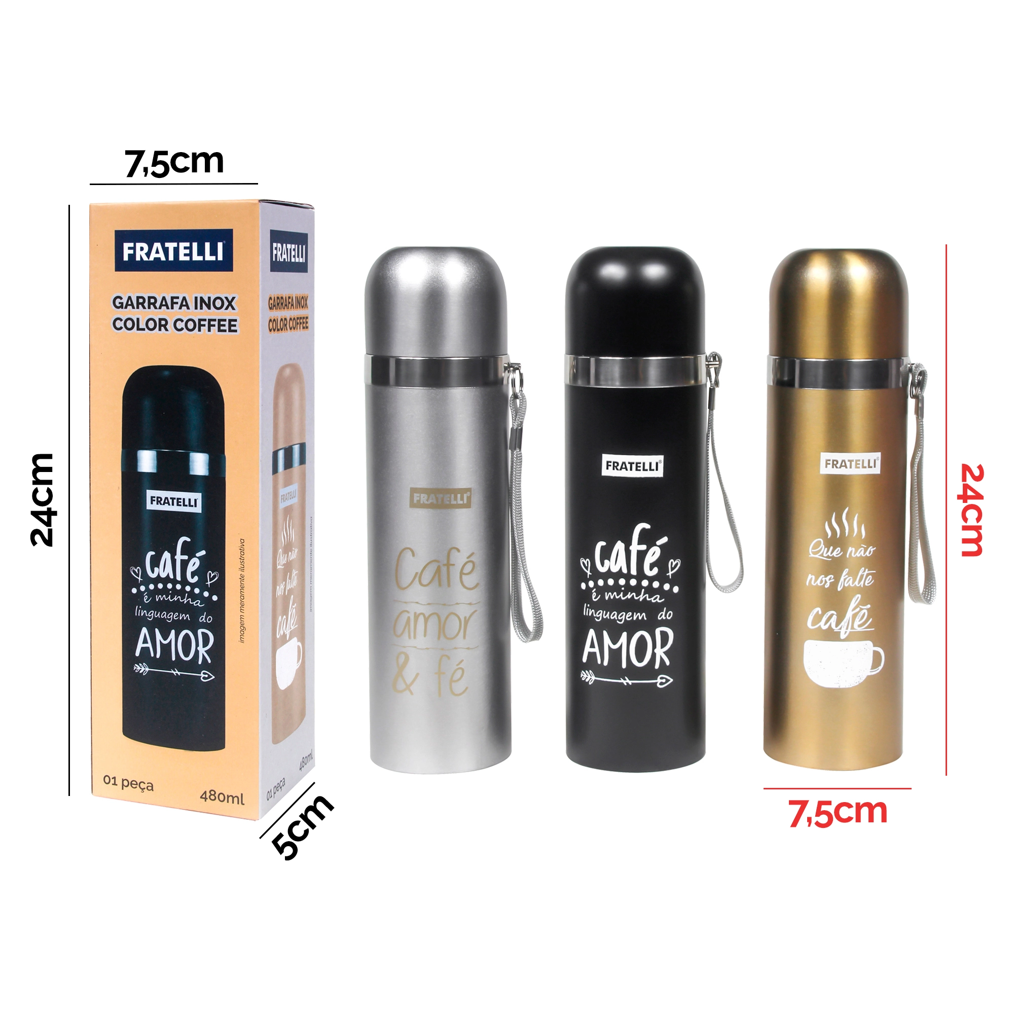 Garrafa Inox Color Coffee 480ml
