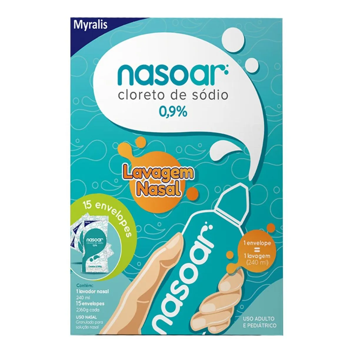 Cloreto De Sódio Granulado Nasoar Caixa 15 Unidades Lavador Nasal