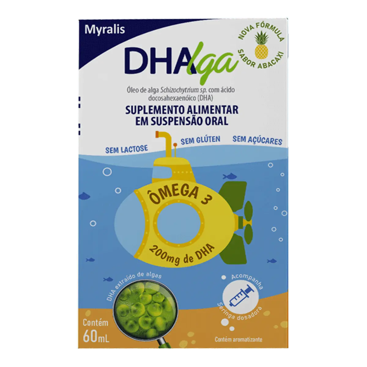 ômega 3 200mg Abacaxi Dhalga Caixa 60ml Suspensão Oral Seringa Dosadora