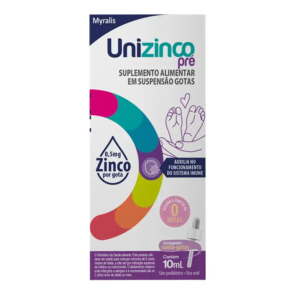 Zinco Sem Sabor Unizinco Pré Caixa 10ml Suspensão Gotas Conta Gotas