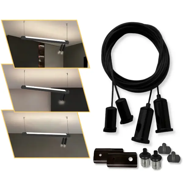Kit Suspensão Para Perfil De Led Pendente Cabo De Aço 2m Preto
