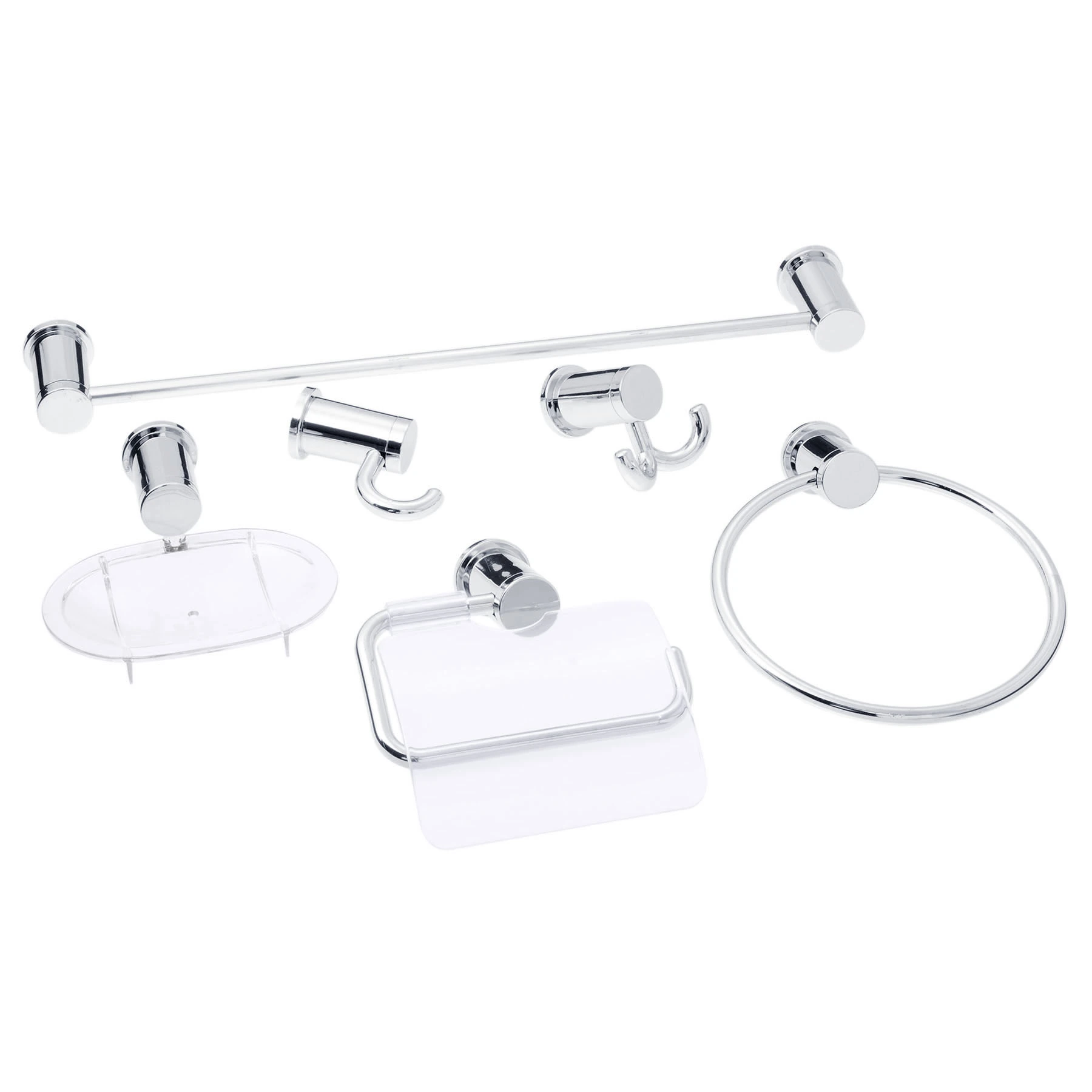 Kit Acessórios Parede 6 Peças Plástico Unic Prata e Cristal Ouro Fino