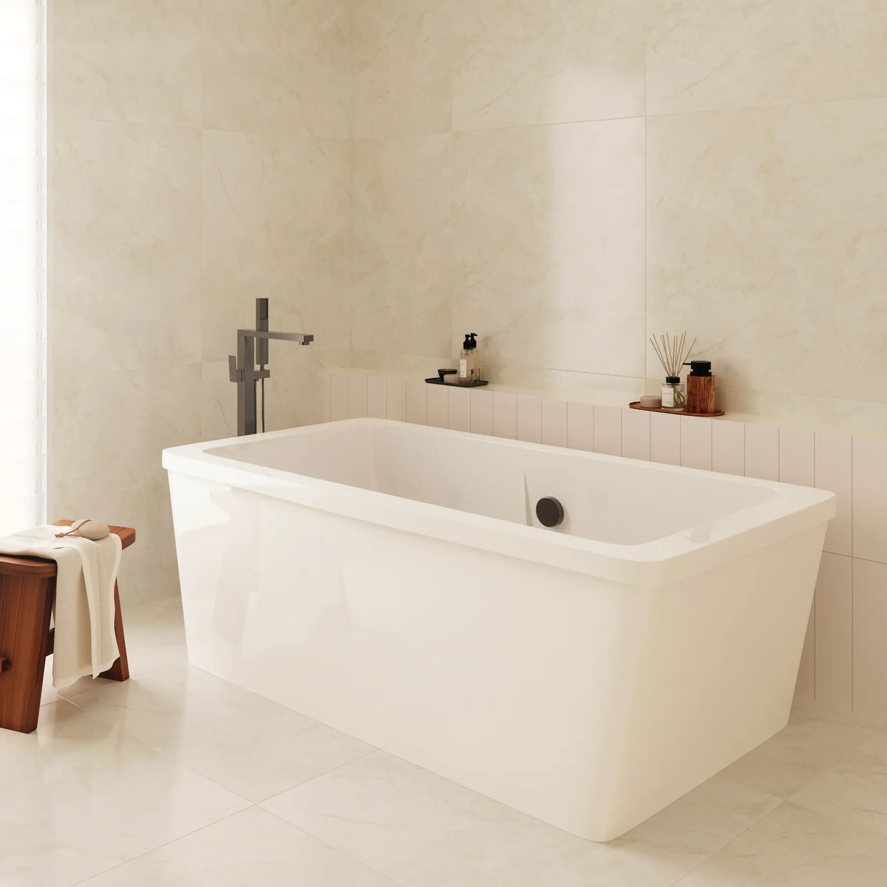 Banheira Retangular 170x85cm Acrílico Branco Pierrot Ouro Fino