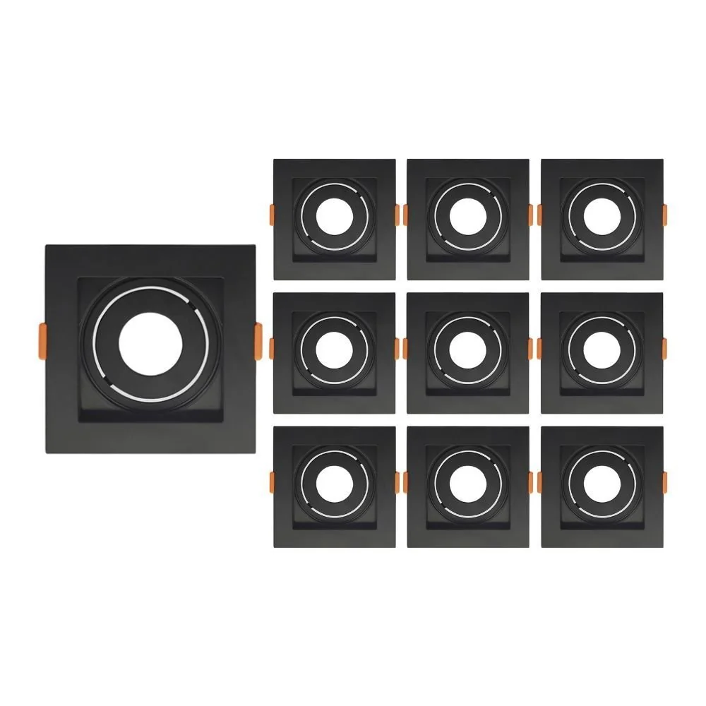 10 Spots De Embutir Recuado Taschibra Conecta Para Lâmpada Mr11 Quadrado Preto