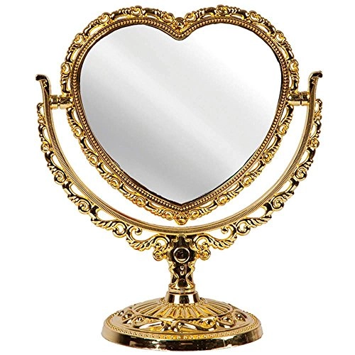 Espelho Mesa Urban Plastico 21,5cm Coracao Dourado