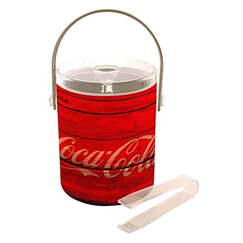 Balde E Pegador De Gelo Em Metal Revistido Com Couro Gelo Coca Cola Wood Style 1 Peça Urban