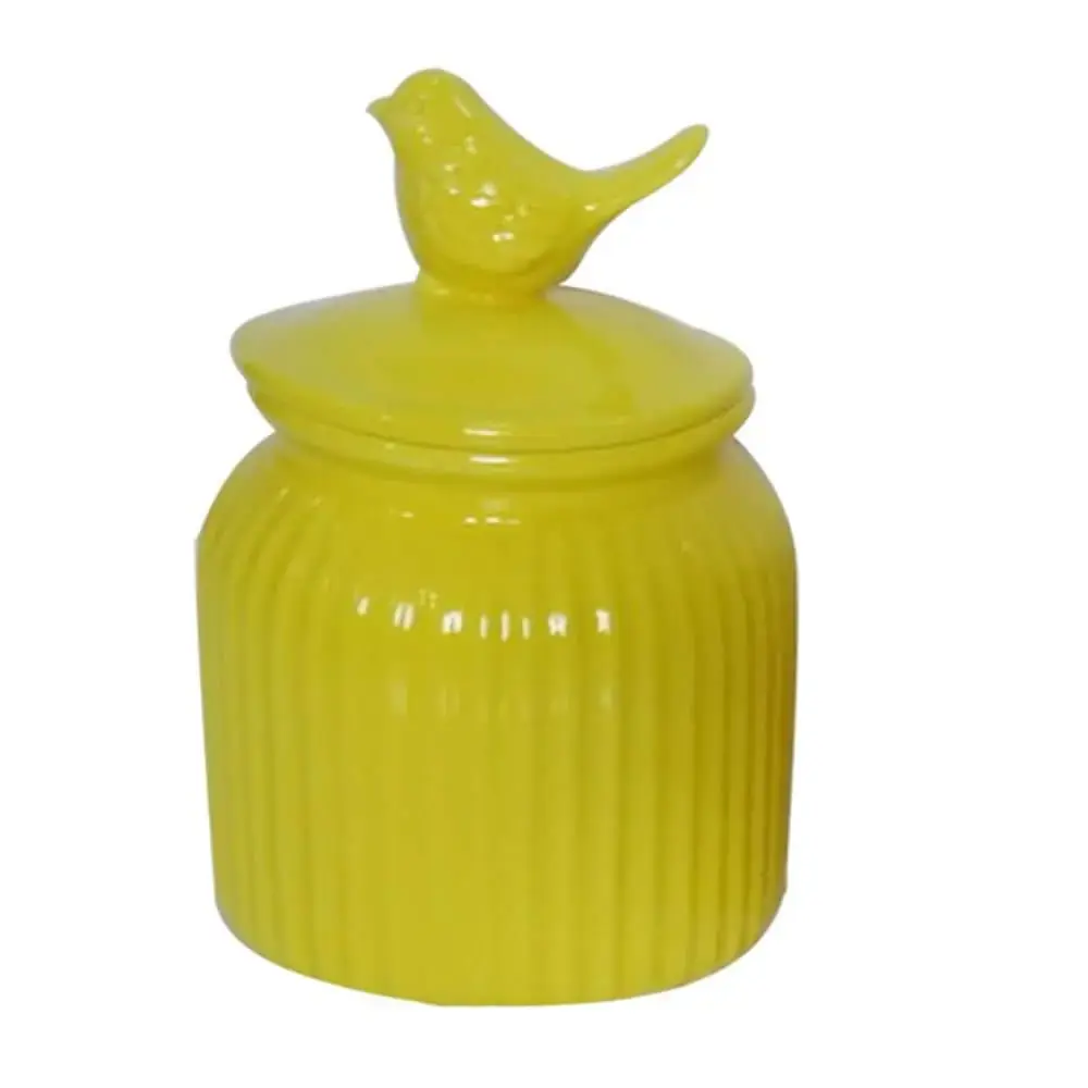 Pote Ceramica Urban Bird Lid Amarelo Grande