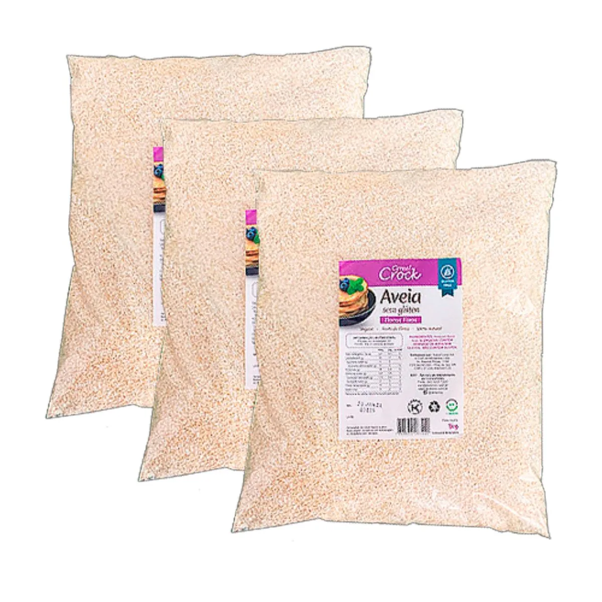 Kit 3X: Aveia em Flocos Finos Sem Glúten Leve Croc 1kg