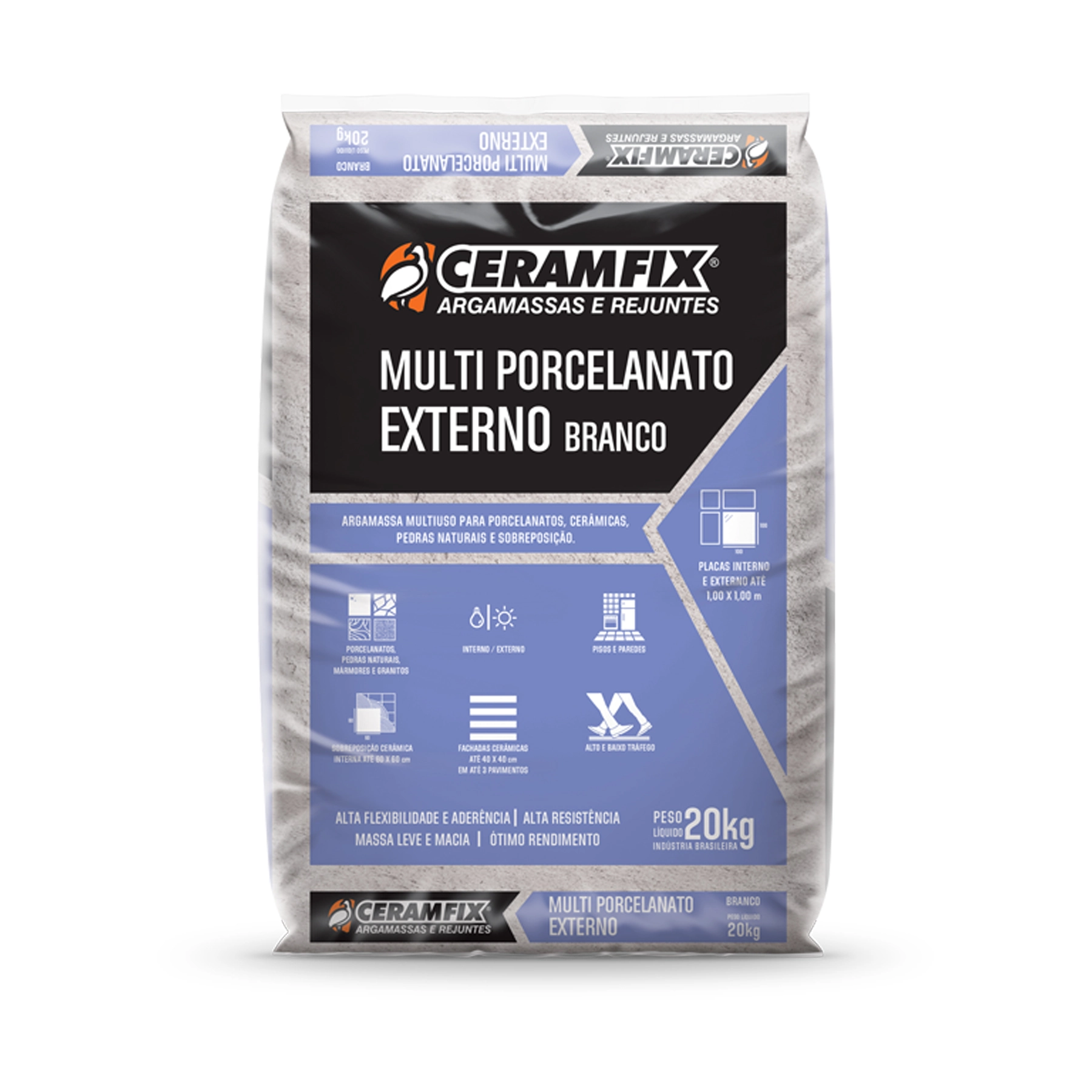 Argamassa Porcelanato Interno e Externo 20kg Branco Ceramfix
