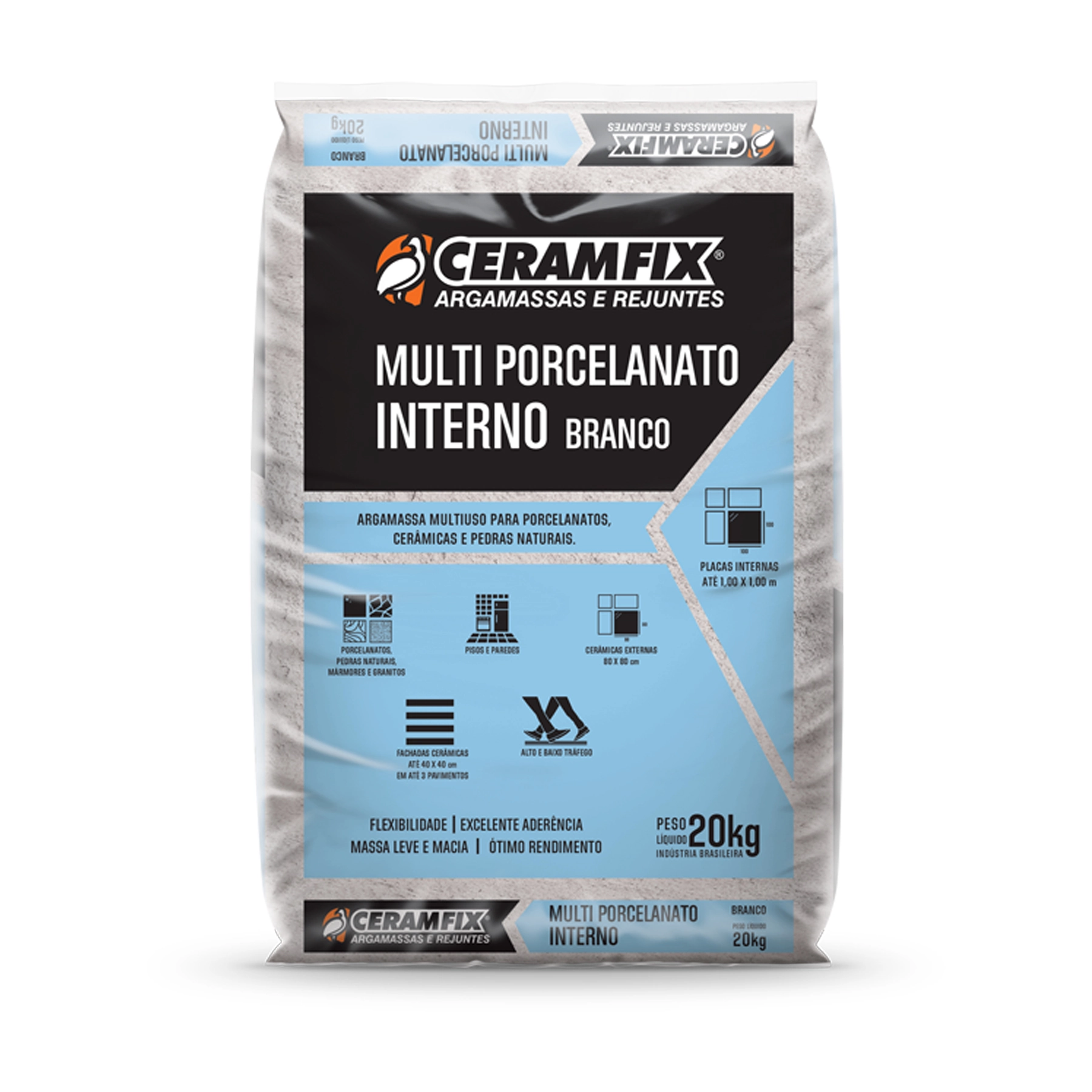 Argamassa Porcelanato Interno 20kg Branco Ceramfix