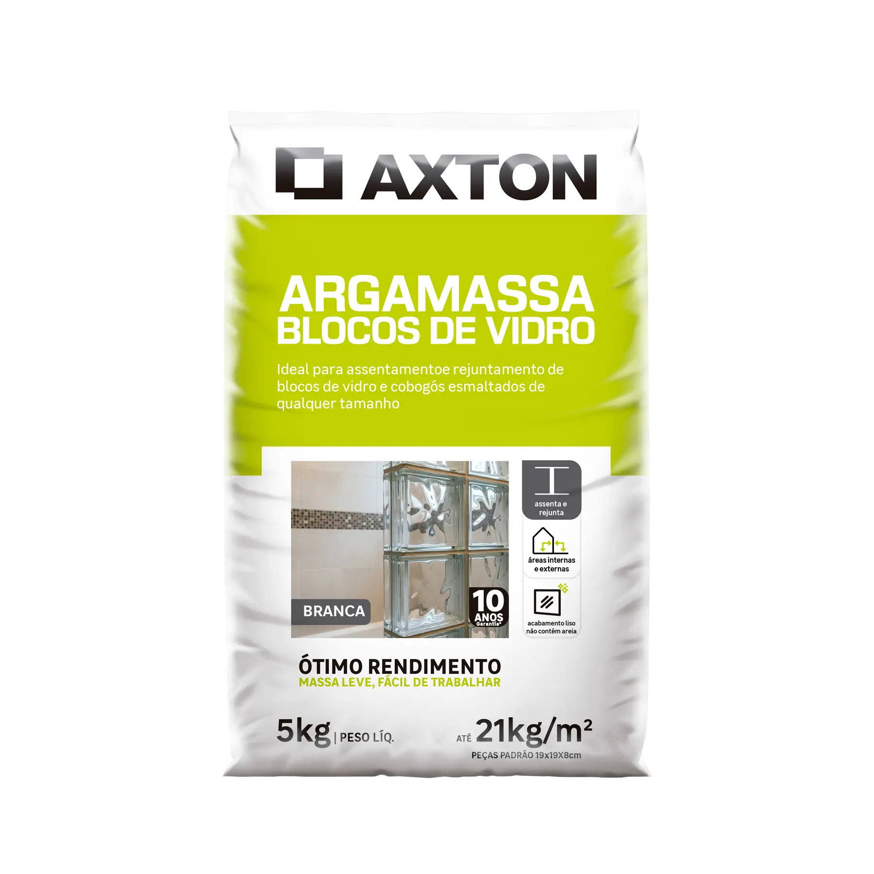 Argamassa Assenta e Rejunta Blocos de Vidro, Cobogós e Elementos Vazados 5kg Branco Axton