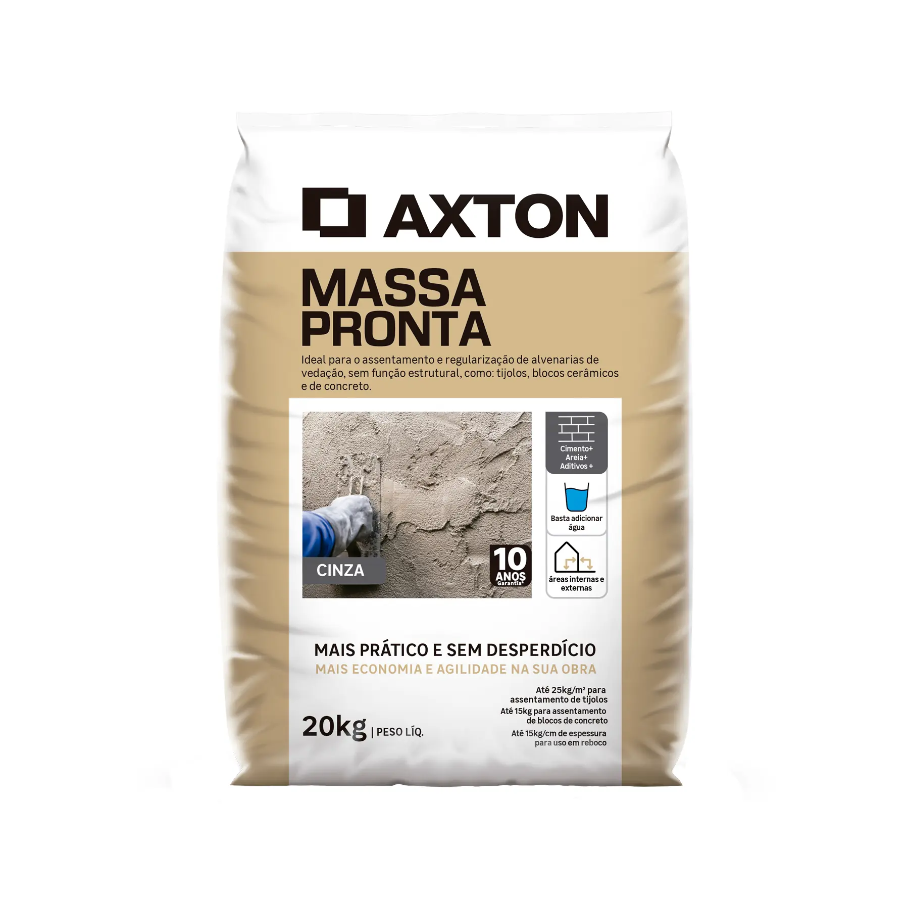 Argamassa Massa Pronta para Assentamento de Reboco 20kg Cinza Axton