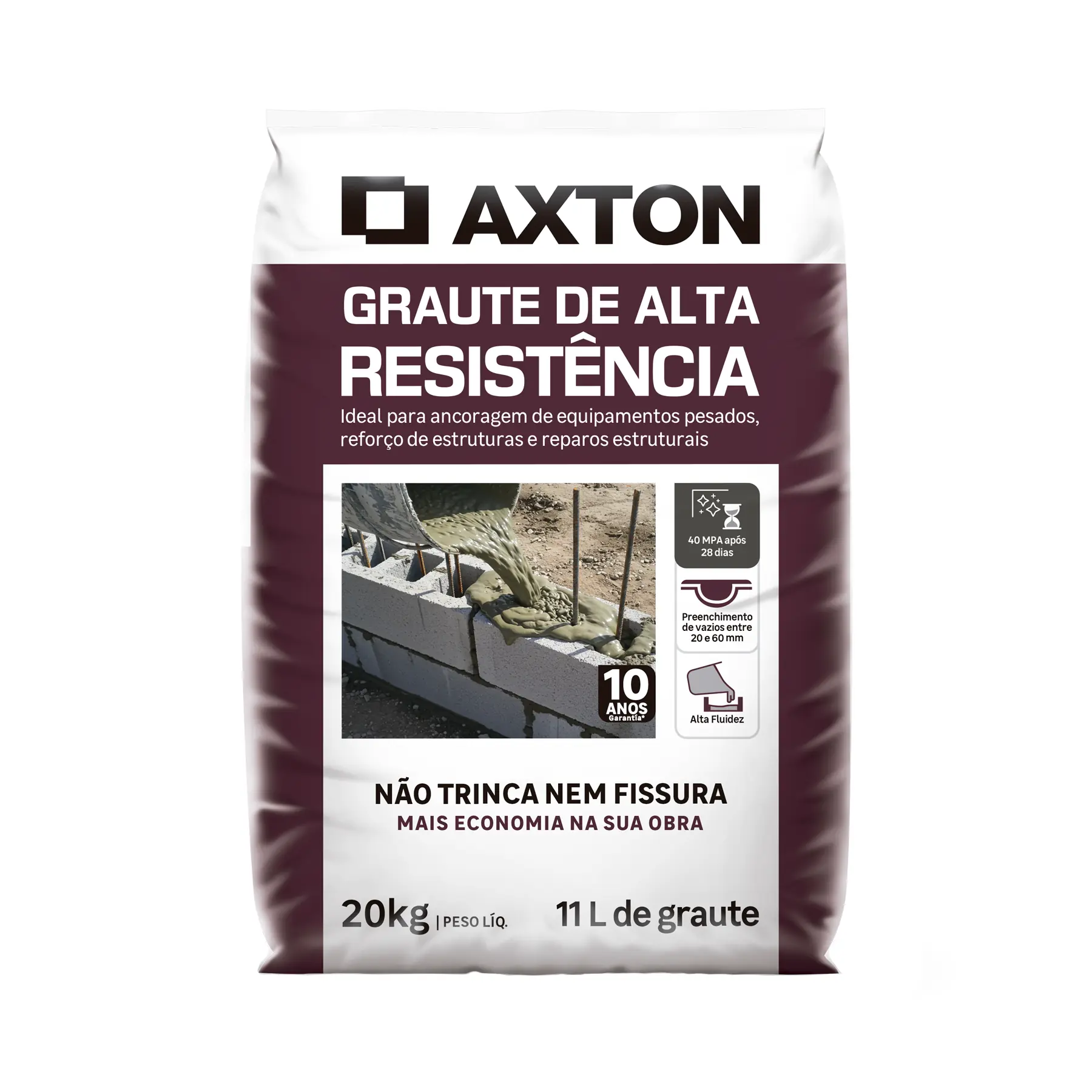 Argamassa Graute Alta Resistência para Reparos Estruturais 20kg Cinza Axton