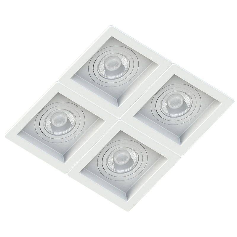 Spot Quadruplo Embutir Quadrado Recuado Branco Para Dicróica Gu10 Mr16