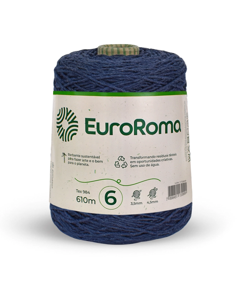 Barbante Euro Roma 4.6 R. 904 Azul Marinho Atacado Cone C/600grs Ecofibras Industria Textil Ltda