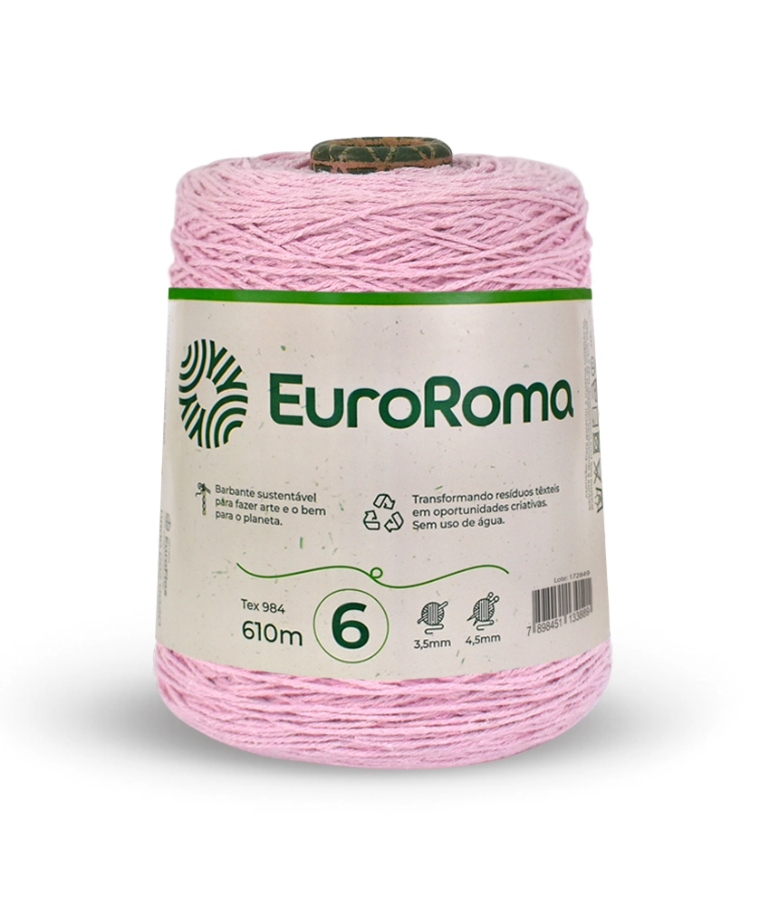 Barbante Euro Roma 4.6 R. 510 Rosa Bebe Atacado Cone C/600grs Ecofibras Industria Textil Ltda