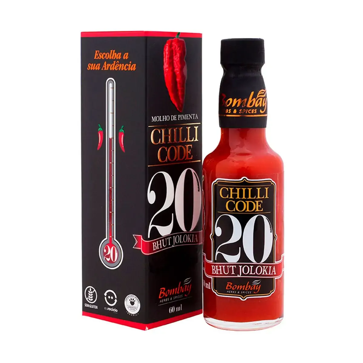 Molho de Pimenta Bhut Jolokia Bombay Herbs & Spices Chilli Code Vidro 60ml