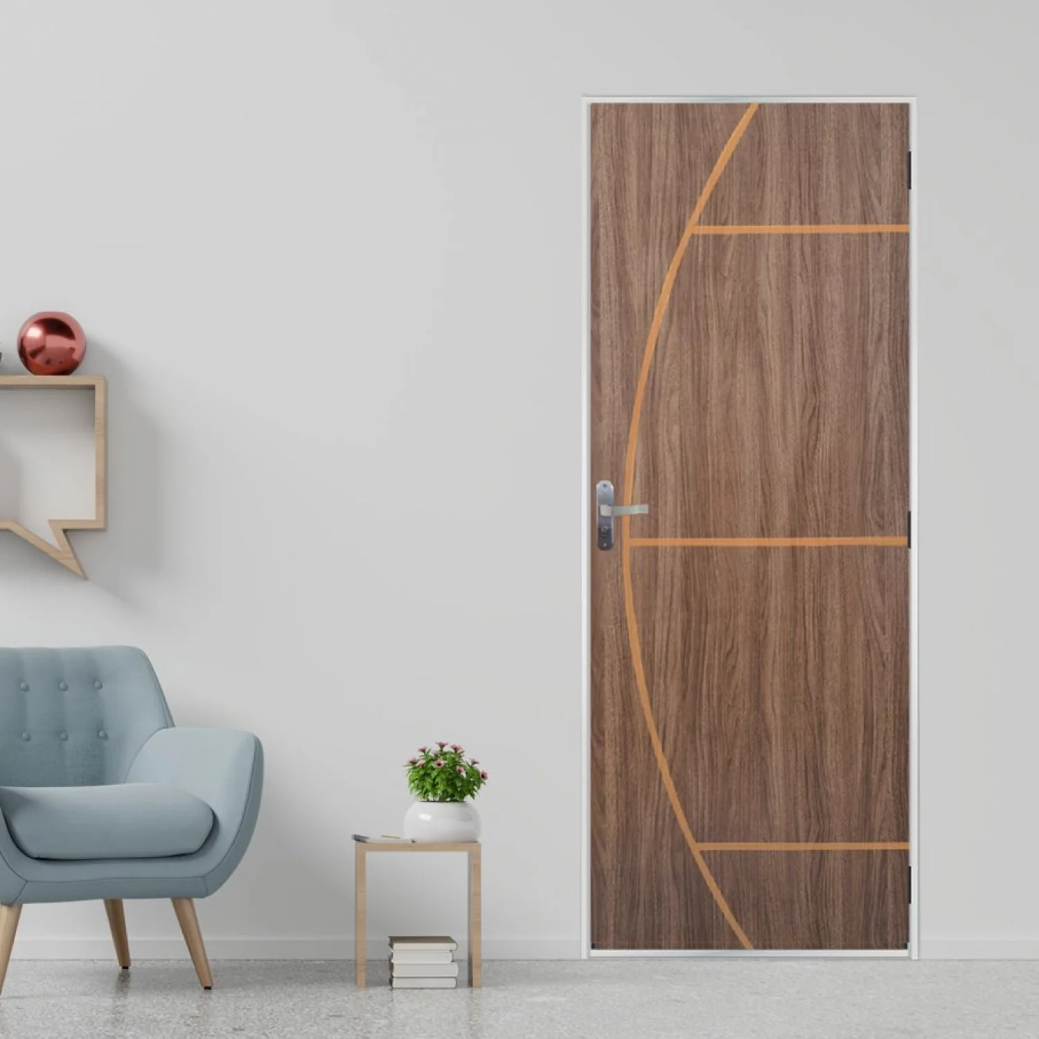Kit Porta De Madeira Decorada 215x65cm Com Batente De Aço 06cm Gaúcha Mgm Abertura Direita Carvalho Quebec