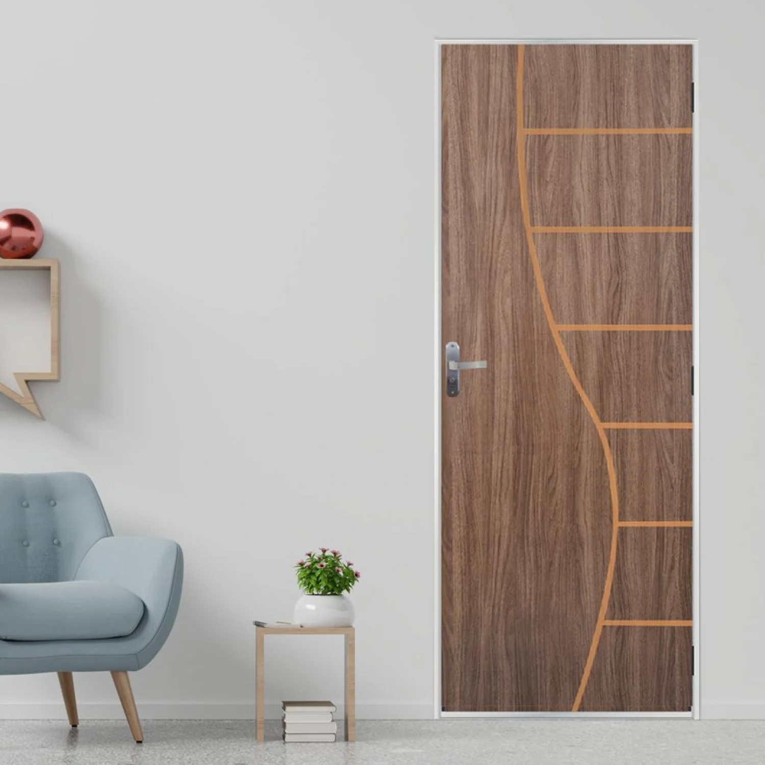 Kit Porta De Madeira Decorada 215x75cm Com Batente De Aço 06cm Cantareira Mgm Abertura Direita Carvalho Quebec