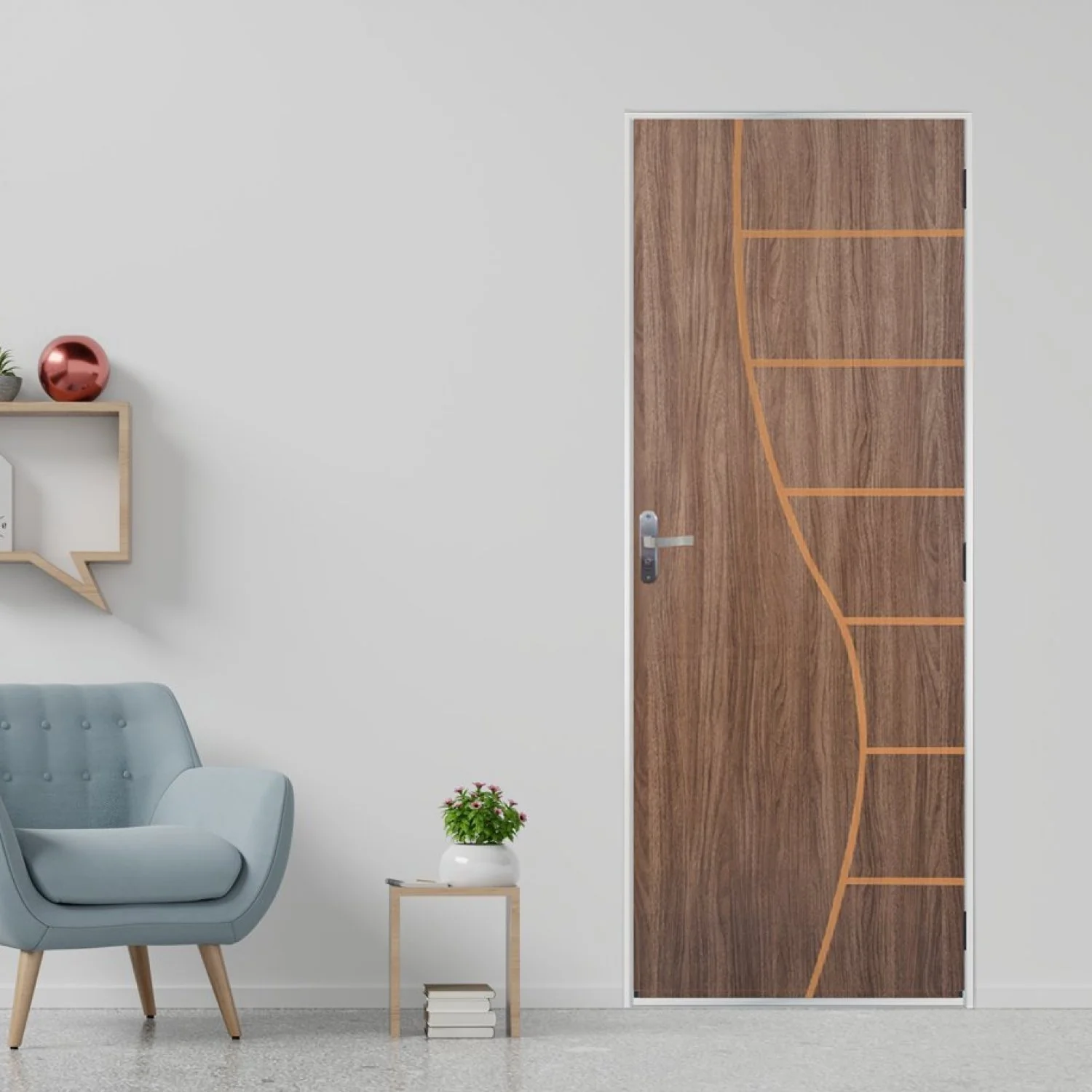 Kit Porta De Madeira Decorada 215x65cm Com Batente De Aço 06cm Cantareira Mgm Abertura Direita Carvalho Quebec
