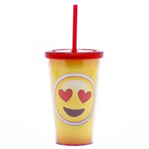 Copo C/ Canudo Emoji Apaixonado Ludi