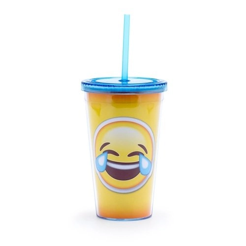 Copo C/ Canudo Emoji Chorando De Rir Ludi