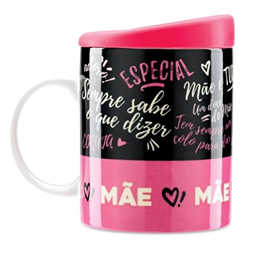 Caneca C/ Tampa Amo Muito Mae Ludi