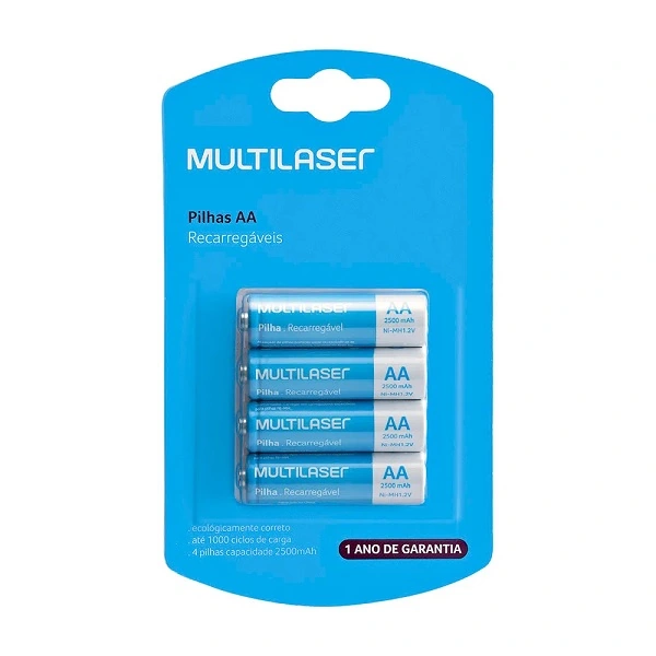 Pilha Recarregavel Aa 2500mah Multilaser Com 4 Cb052