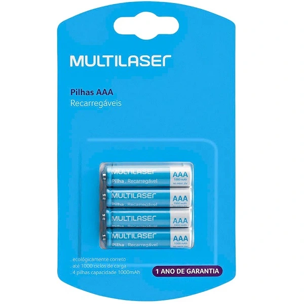 Pilhas Recarregáveis Multilaser Aaa 1000Mah Com 4 Unidades Cb050