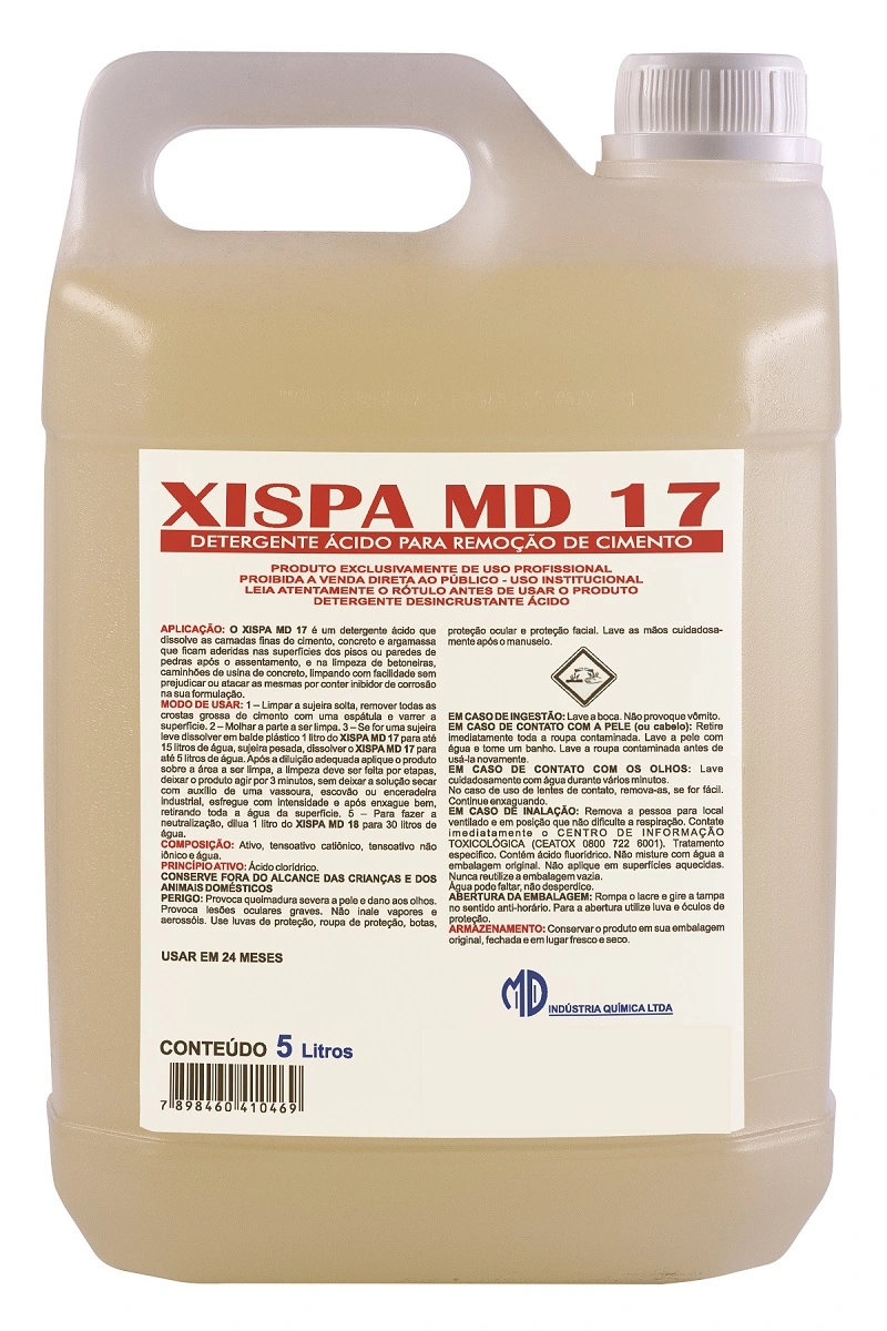 Xispa Md 17 - Detergente Ácido Para Remoção De Cimento - Md - 5 Litros