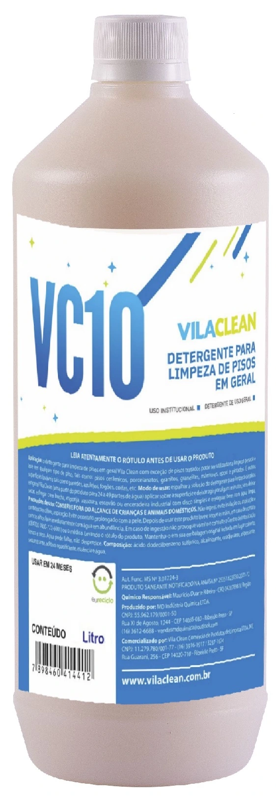 Vc10 - Detergente Para Limpeza De Pisos Em Geral - Vila Clean - 1l