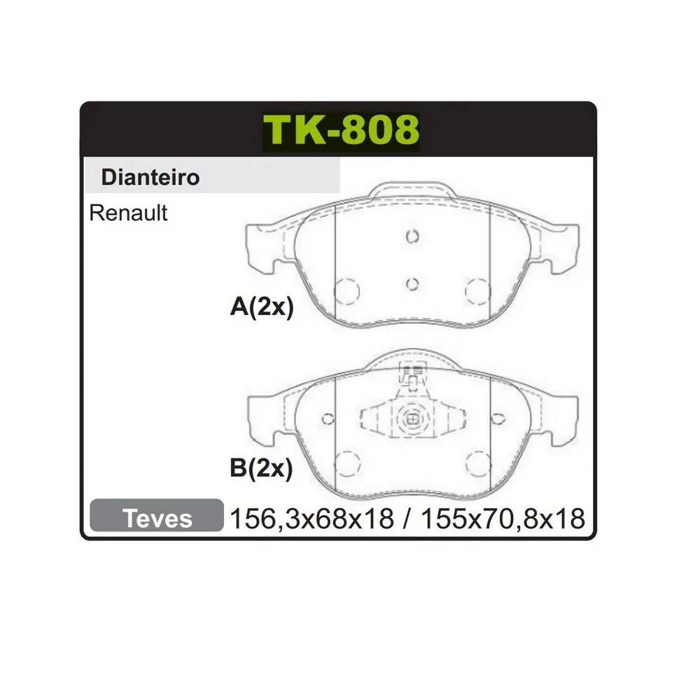 Pastilha de Freio Dianteira Sistema Teves - TK FREIOS TK808