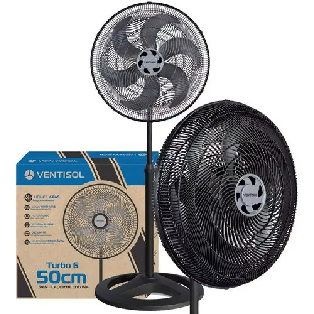 Ventilador de Coluna Turbo 6p 50cm Preto 220v Ventisol