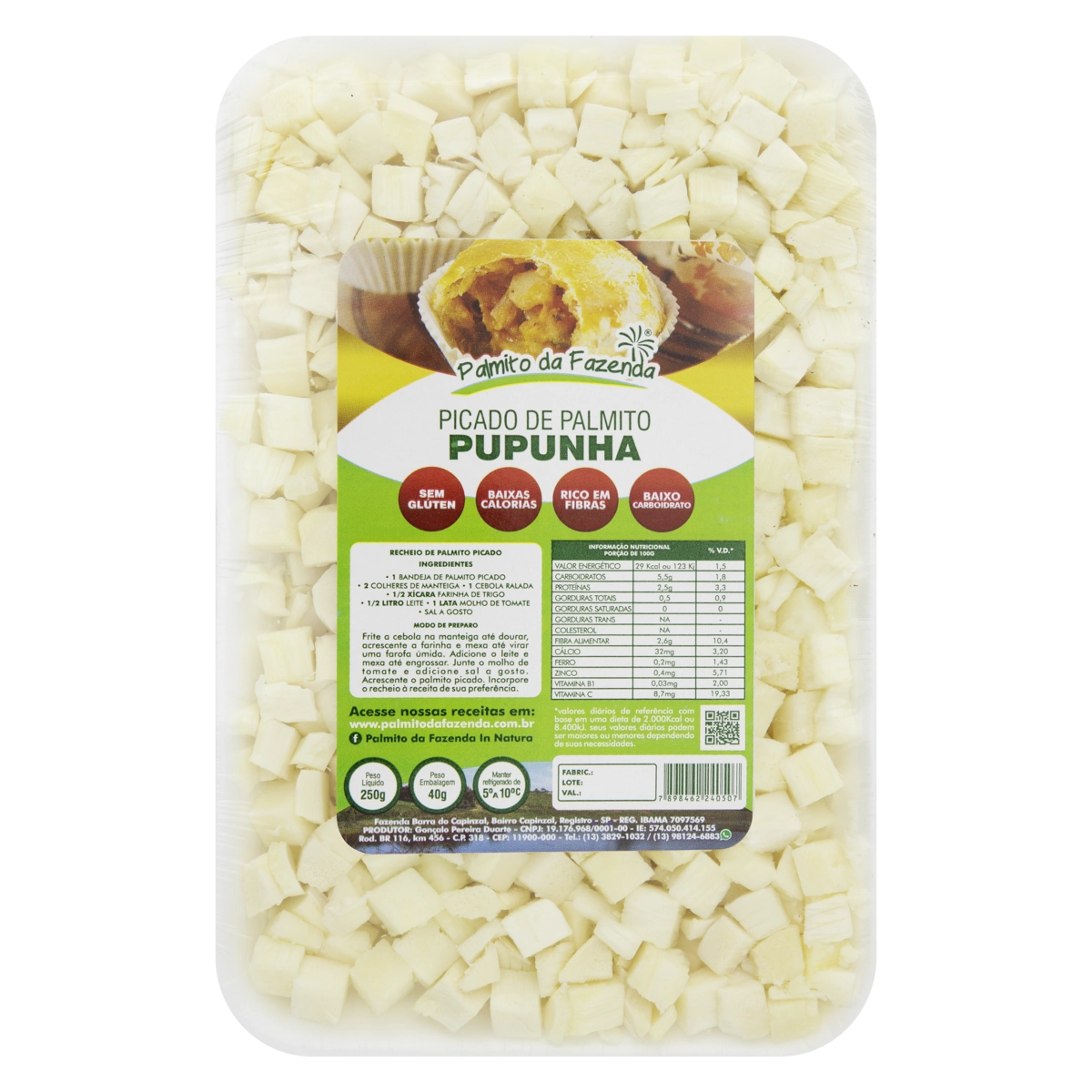 Palmito Pupunha Picado Palmito Da Fazenda Bandeja 250g