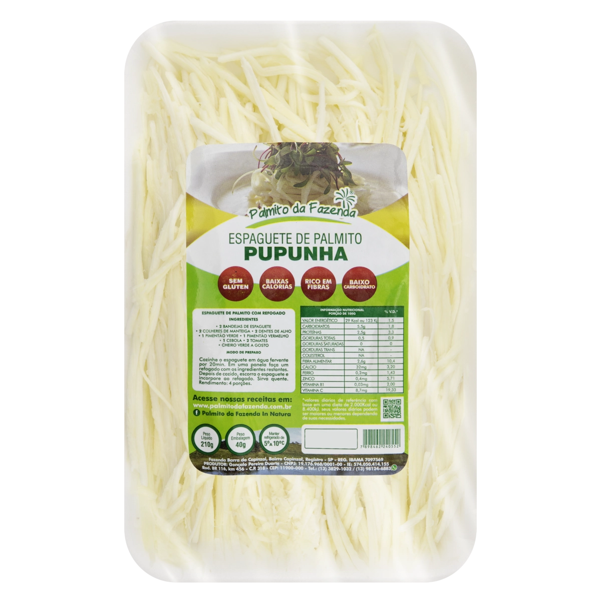 Palmito Desfiado Ecológico Brazilian Pupunha 350g