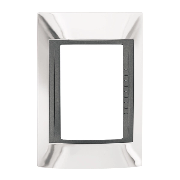 Placa 4X2 3 Módulos Serie Top Com Moldura Grafite Cromo Brilhante Única Schneider