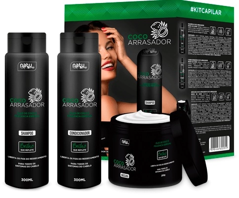 Kit Shampoo 300ml Condicionador 300ml Mãscara 250g Coco Arrasador Natu Pop